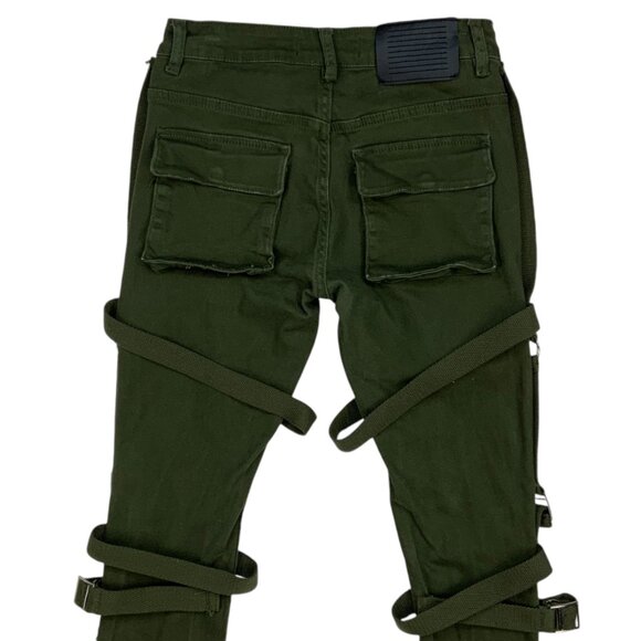 Serenede Holy Pothos Jeans 28 Green Olive Green Skinny Straps Mid Rise Punk - Picture 8 of 12